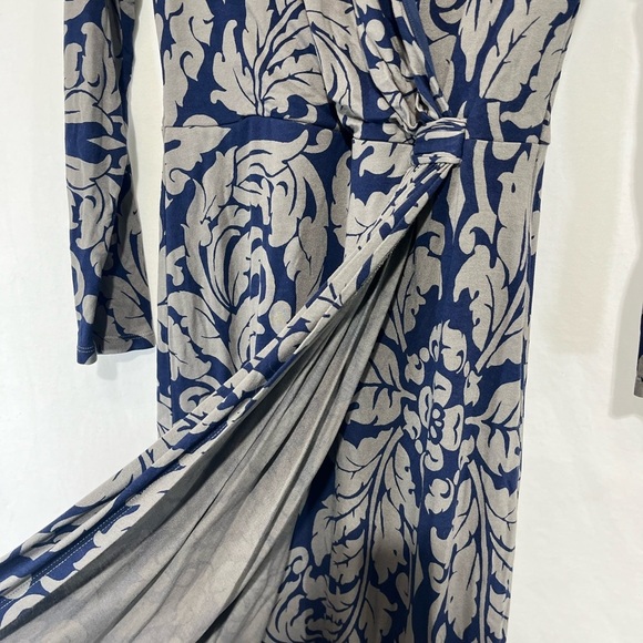Boden Faux Wrap Midi Dress Navy and Gray Design Stretch Jersey Knit Size 6L - Picture 4 of 9